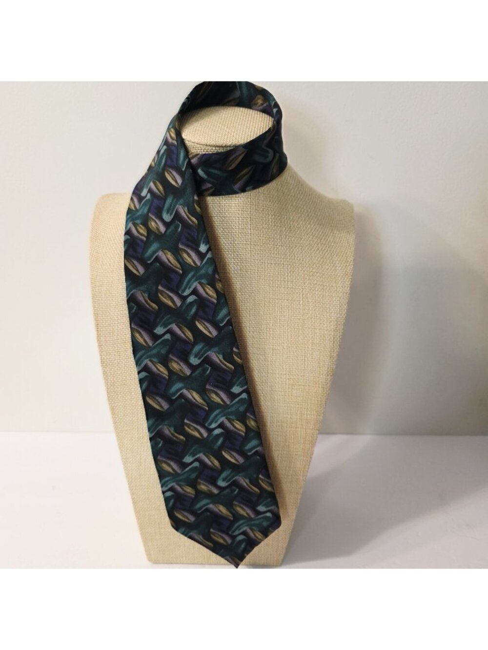 J. Garcia Mesa Silk Abstract Art Teal Purple Gold Tone Highlights Tie Limited Ed